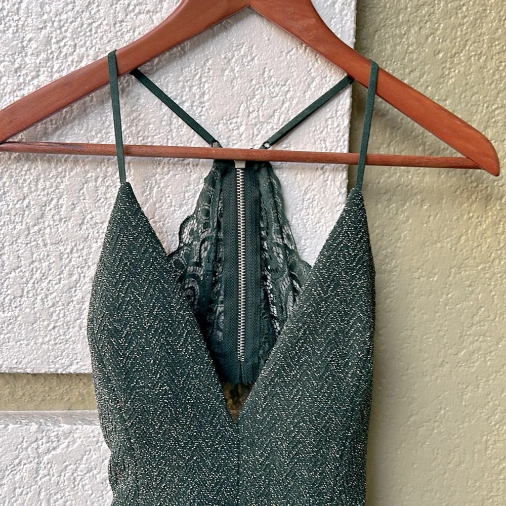Honey and Rosie emerald green and silver tinsel mini dress